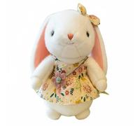 JunZheHub Lapin Peluche Enfant Poupée Lapin Douceur Robe Fleurie Bouton Rempli Coton PP Tissu Agréable pour Filles Convient au Compagnonnage Décor Chambre, Jaune Clair