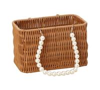 JunZheHub Panier Tressé Panier à Fleurs Organisateur Imitation Rotin Anse Perle Fait Main Conteneur de Rangement Adapté pour Mariage Fête Décoration Maison, 21x13x13cm