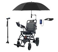 Juodkeo Fauteuil roulant électrique motorisé léger en carbone-aluminium, taille pour déplacements tout-terrain, capacité 150kg, incluant parapluie, canne à walking et lampe USB,20ah