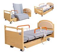 Juodkeo Lit ajustable électrique haut de gamme à 5 fonctions avec tête de lit en chêne massif, pivot à 90°, moteur ultra-silencieux, pour les soins à domicile pour personnes âgées,Style 2