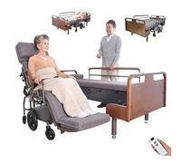 Juodkeo Lit médical ajustable 2-en-1 entièrement électrique avec fauteuil roulant, lit hospitalier avec matelas à mémoire, lit et chaise en un toucher, télécommande sans fil