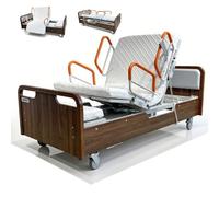 Juodkeo Lit médical bas de soins de longue durée entièrement électrique pour la maison, avec matelas et ensemble de rails, dispositifs d'aide au déplacement avec matelas, jusqu'à 200kg,Dark brown