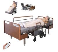 Juodkeo Lit médical réglable à domicile avec fauteuil roulant, frein à une touche, garde-corps rabattable, séparation à une touche, matériau en bois de frêne massif