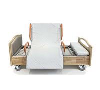 Juodkeo Lits hospitaliers entièrement électriques réglables en bois massif pur avec fonction rotation, lit médical pour domicile, avec matelas mousse haute densité & ensemble barreaux, jusqu'à 200kg
