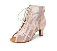 JUODVMP Bottes de Danse Respirantes pour Femmes Chaussures de Danse Latine,Salsa et de Salon pour Femmes,Ornées de Strass