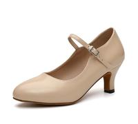 JUODVMP Chaussures de Caractère pour Femmes,Chaussures de Danse en Cuir Nude,Escarpins pour Femmes pour Le Tango,la Valse et Les Danses Sociales,35 EU