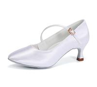 JUODVMP Chaussures De Danse De Salon en Satin pour Femmes,Chaussures Blanc De Danse Lisse,pour Le Tango,La Valse,Les Danses Sociales,Modèle BSY168,36 EU