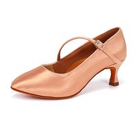 JUODVMP Chaussures De Danse De Salon en Satin pour Femmes,Chaussures Nude De Danse Lisse,pour Le Tango,La Valse,Les Danses Sociales,Modèle BSY168,37.5 EU