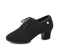 JUODVMP Chaussures de Danse d'entraînement Femme Bout Fermé avec Lacets Chaussures de Danse Latine de Salon Petit Talon,Modèle RBNJB-5cm, 38 EU
