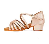 JUODVMP Chaussures de Danse Latine Fille de Salon Salsa Pratique Chaussures de Bachata 3cm Talons Bas Rose Modello 202PD, 33 EU / 21 CM