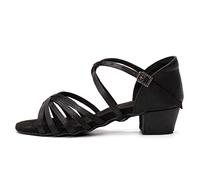 JUODVMP Chaussures de Danse Latine Fille de Salon Salsa Pratique Chaussures de Bachata 3cm Talons Bas Noir Modello 202PD, 34 EU / 21.5 CM