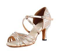 JUODVMP Chaussures de Danse Latine pour Femmes avec Strass, Beige,38EU