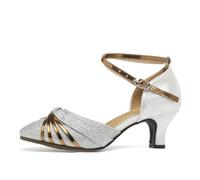 JUODVMP Chaussures de Danse Standard pour Femmes à Bout fermé pour Danser la Salsa en Amérique Latine Argent 5.5cm Modèle DYN08,37 EU