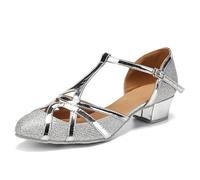 JUODVMP Femmes Sangle en T Chaussures De Danse Latine Salsa Bout Fermé Tango Moderne Cha-cha De Salon Modèle De Fête De Mariage Talon Bas 3cm Modèle 070-C,41 EU