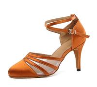 JUODVMP Latin Salsa Rumba Chaussures de Salon pour Femmes en Satin Lisse Chaussures de caractère à Bout fermé Modèle YCL189