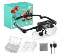 JUOIFIP Loupe de tête avec lumière, Lunette loupe Rechargeable LED luminosité réglable pour Travail de près Lentilles interchangeables 1.5X 2.5X 3.5X 5X loupe grossissante de bijoutier, Hobby