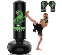 JUOIFIP Sac de Frappe Enfant - 160 cm Set de Sac de Boxe autoportant avec Gants de Boxe - Dinosaure Sauvage Sport Sac de Kickboxing Gonflable pour l'entraînement Karaté Taekwondo MMA