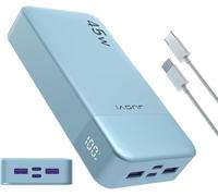 JUOVI Power Bank 20000 mAh avec Charge Rapide 45 W 4 Ports PD et QC Charge USB C et Affichage LED Compatible avec Samsung iPhone 16 15 Pro et Ordinateurs Portables (Bleu)