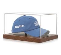JupDec Présentoir pour casquettes de baseball en acrylique transparent avec protection UV et rehausseurs de base en bois massif - Cadeau idéal pour les collectionneurs de casquettes