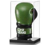 JupDec Présentoir pour gants de boxe, vitrine en acrylique transparent avec base en bois et planche pour gant simple, boîte à souvenirs et objets de collection, cadeau idéal pour les fans de boxe