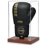JupDec Présentoir pour gants de boxe, vitrine en acrylique transparent avec base en bois et planche pour gant unique, boîte à souvenirs et objets de collection pour les fans de boxe
