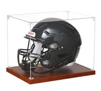 JupDec Vitrine pour casque de football, vitrine en acrylique pour casque de baseball et moto, protection UV, boîte à souvenirs et objets de collection avec base en bois massif et rehausseur, cadeau