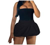 Jupe à bulles Y2k pour femme - Taille haute élastique - Volants - Mini jupes évasées - Confortable - Multicouche - Plissée - Ballon bouffant - Jupe courte, Noir , L