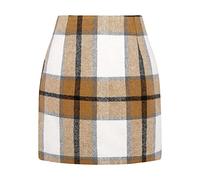 Jupe à carreaux pour femme - Taille haute - Mini jupe moulante en laine - Tenue d'hiver élégante, O Kaki 1, M