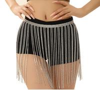 Jupe à Franges avec Ceinture en Strass, Jupe à Franges en Cristal pour Femme, Argent - Style 2, 2-18