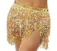 Jupe à franges pailletées pour femmes, jupe sexy pour le ventre, avec sangles de taille ajustables, jupe-écharpe pour les hanches, costume pour carnaval, rave, danse et représentation noir,vert,Violet