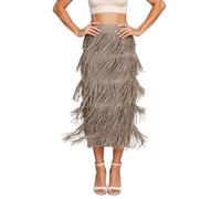 Jupe à Franges plissées pour Femme - Longue élastique élégante midi Pompons de Danse Latine Tango Samba Salle Bal Robe 2026