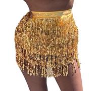Jupe à franges Women's Sequin Belly Dance Waist Chain Halter Skirt(Gold)