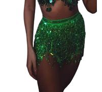 Jupe à franges Women's Sequin Belly Dance Waist Chain Halter Skirt(Green)