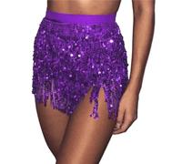 Jupe à franges Women's Sequin Belly Dance Waist Chain Halter Skirt(Purple)