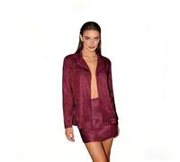 Jupe à paillettes et blazer brillant pour femme - 2 pièces - Couleur unie - Costume d'affaires - Manches longues - Col rabattu - Manteau de costume - Jupe crayon - Robe de travail - Veste de costume