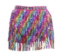 Jupe à paillettes multicolore pour femme avec franges, jupe à franges, jupe à franges, jupe à franges avec short, écharpe sexy, écharpe de hanche, jupe de danse du ventre, jupon, vêtement festif pour