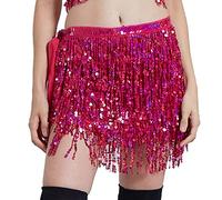 Jupe à paillettes pour femme avec franges et pompons, jupe courte à franges avec paillettes brillantes, jupe courte sexy indienne bohémienne pour danse du ventre, vêtements festifs pour Halloween et