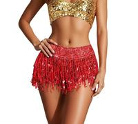 Jupe à paillettes pour femme avec franges, glands, taille haute, sexy latin, tango sur la hanche, jupes, danse du ventre, vêtements festifs pour Halloween et