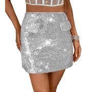 Jupe à paillettes pour femme - Courte - Sexy - Mini jupe avec taille haute élastique - Jupe à paillettes pour fête - Robe de fête scintillante, Blanc., L