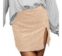 Jupe à paillettes pour femme - Jupe midi à paillettes scintillantes - Pour carnaval - Costume 2026 - Rouge - Jupe de Noël, or, L