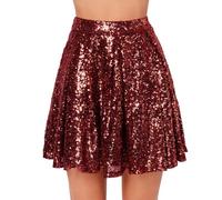 Jupe à paillettes pour femme - Mini jupe courte élastique plissée - Jupe plissée brillante - Jupe plissée brillante - Pour fête, carnaval, festivals de musique - Jupe à paillettes - Taille haute