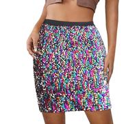 Jupe à paillettes pour femme - Mini jupe sexy à paillettes - Taille élastique - Jupe à paillettes - Pour la nuit, le carnaval, le Nouvel An - Jupe crayon moulante - Pour soirée dansante - Club, 02