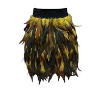 Jupe à plumes pour femme - Costume de paon asymétrique rétro - Mini jupe en tulle colorée - Robe de danse - Demi-corps - Robe de bal - Costume de corbeau - Danse - Performance - Festival - Tenue de