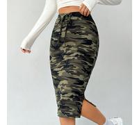 Jupe À Taille À Cordon De Serrage Pour Femme Avec Pochette Éclair À La Taille Et Imprimé Camouflage L,M,S,XL,XS,XXL,XXSMilitaireTissu tricoté