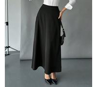 Jupe à taille haute avec poche cachée,Volants casual pour dames,Jupe maxi zippée à coupe régulière taille ultra haute noir unicolore, pour femmes, à porter au printemps/automne, pour une utilisation q