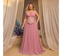Jupe ample de luxe rose en mousseline de soie avec empiècement à la taille, broderie 3D multicolore. Robe de soirée romantique minimaliste convenant aux rendez-vous, soirées célibataires, mariages, ga