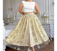 Jupe ample en maille à paillettes brodées pour grande taille, convient pour le printemps/l'automne 0XL,1XL,2XL,3XL,4XLImprimés aléatoiresTissu tissé