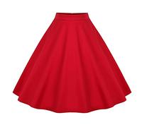Jupe Annee 50 Femme Rockabilly Vintage Plissée Patineuse Fille Taille Haute Elastique 50s Pin Up Court Midi Swing A Ligne Rétro Plissée Jupe Taille Élastique Fête Carnaval Costume Printemps Rouge XL