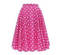 Jupe Annee 50 Femme Rockabilly Vintage Plissée Patineuse Fille Taille Haute Elastique 50s Pin Up Court Midi Swing A Ligne Rétro Jupe avec Imprimé Fête Carnaval Costume Printemps Rose Vif Pois XXL