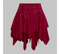 Jupe asymétrique à œillets et nœud décoratif pour femmes, style punk, vacances, mariage, innocent et mignon L,M,SUnicoloreTissu tissé